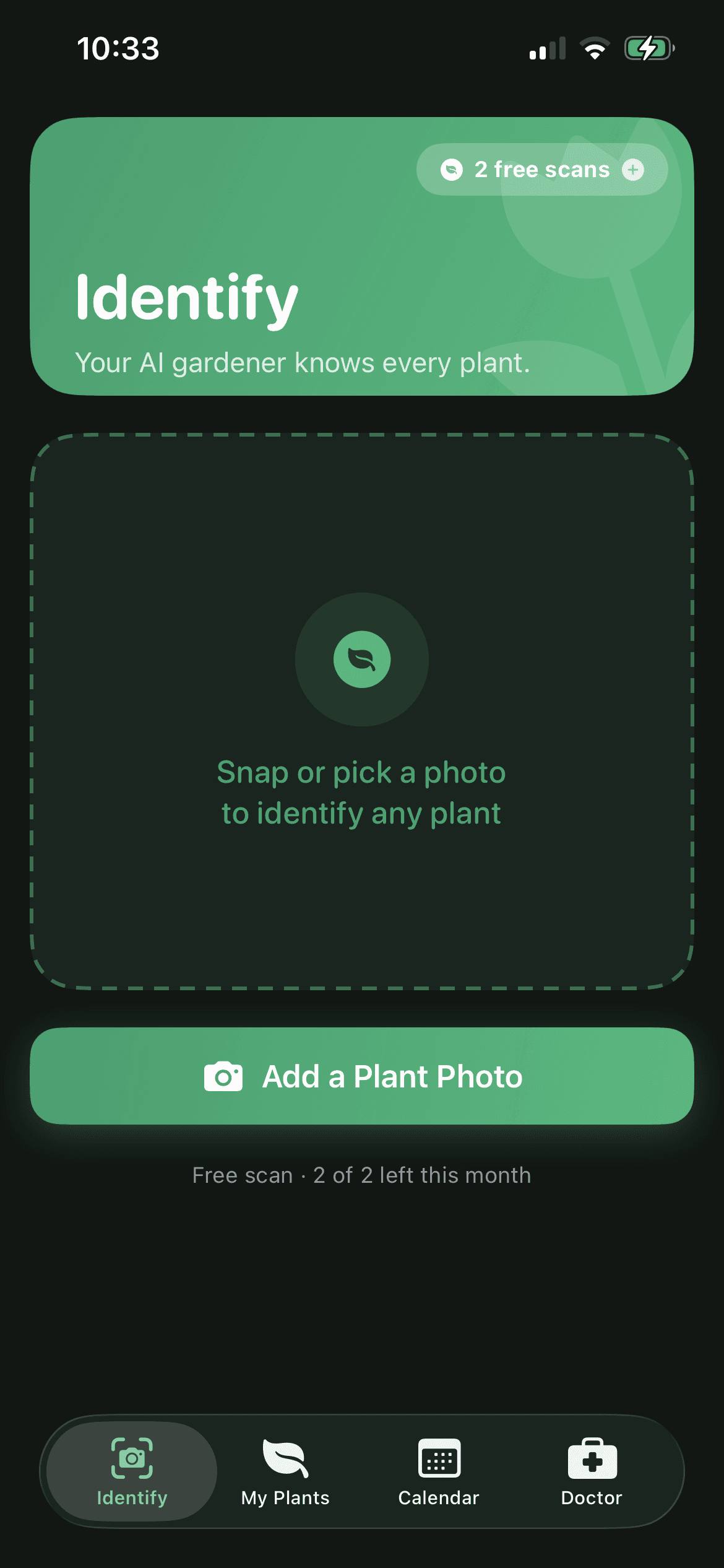 PlantPal AI Care identify screen